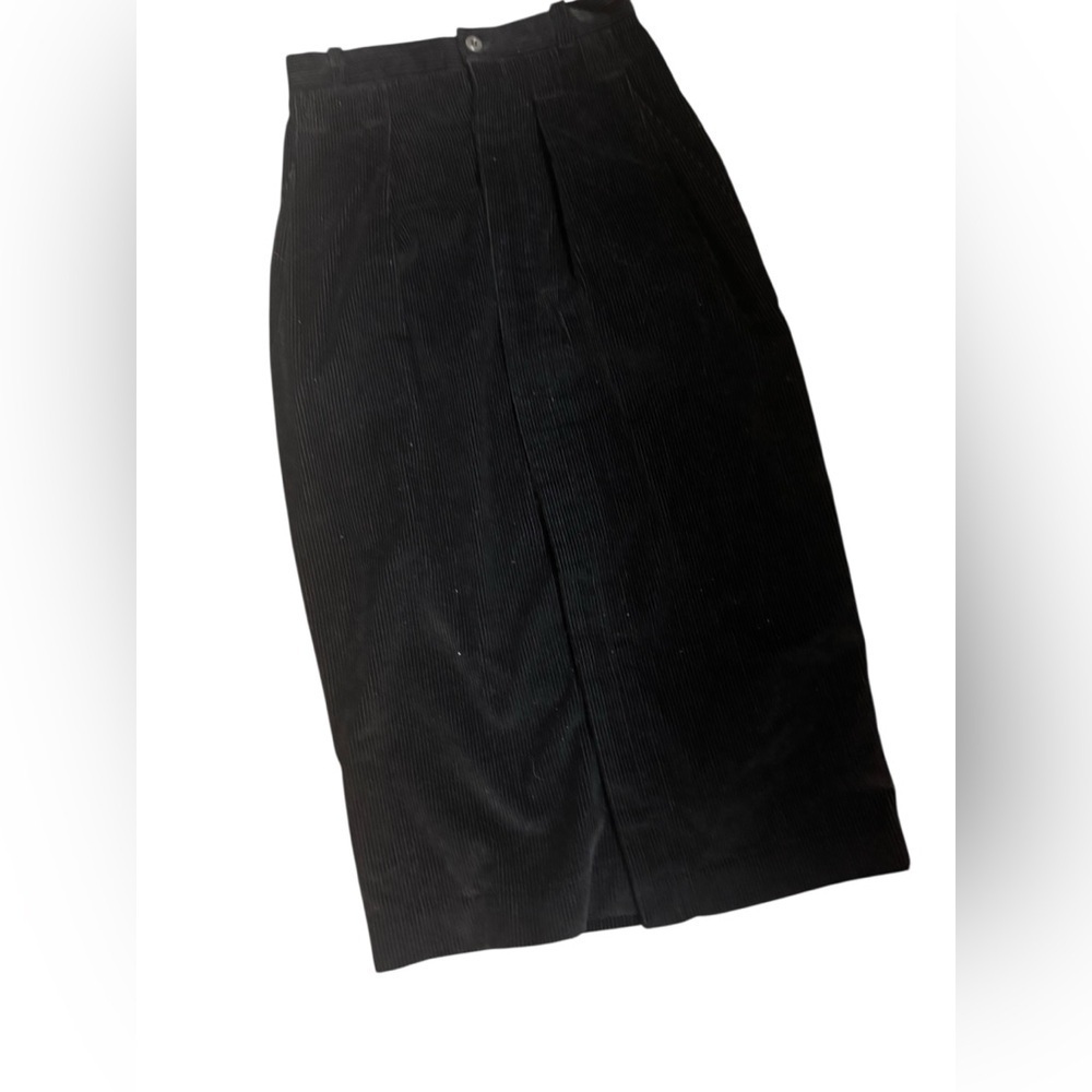 VINTAGE CONDOR button down corduroy midi skirt black women Size 3/4 pockets EUC